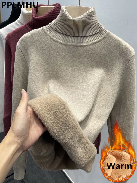 Women’s Velvet‑Lined Thick Turtleneck Sweater