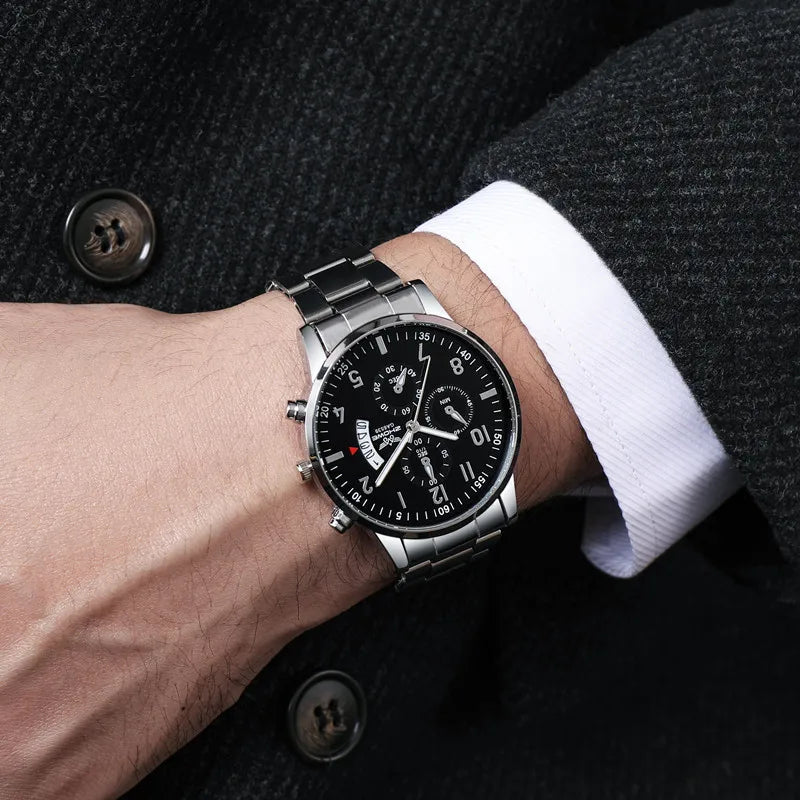 1PC Men's Luxury Watch: Fashion Business Calendar Quartz Wristwatch with Steel Band
