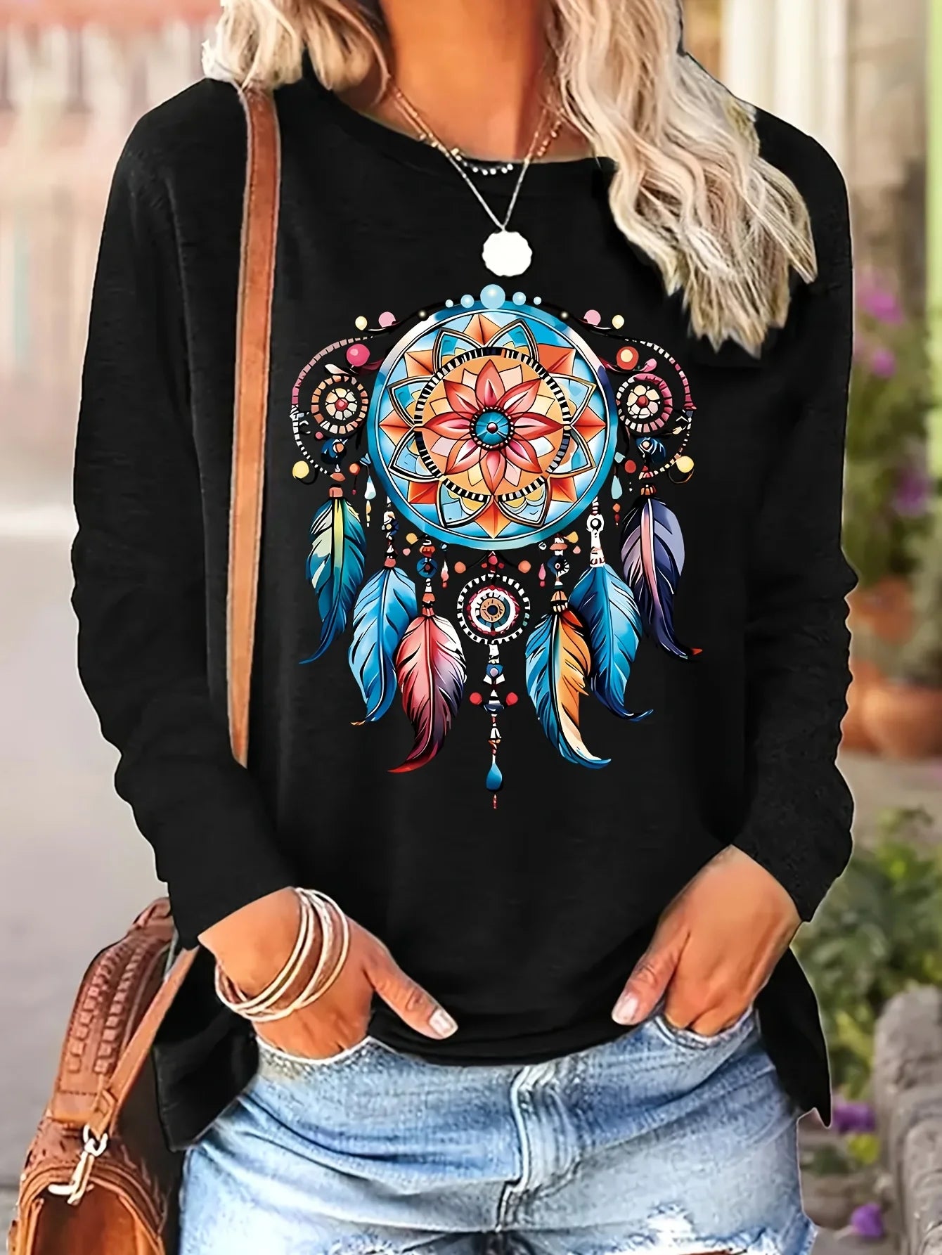 Women’s Cotton Printed Long‑Sleeve Top