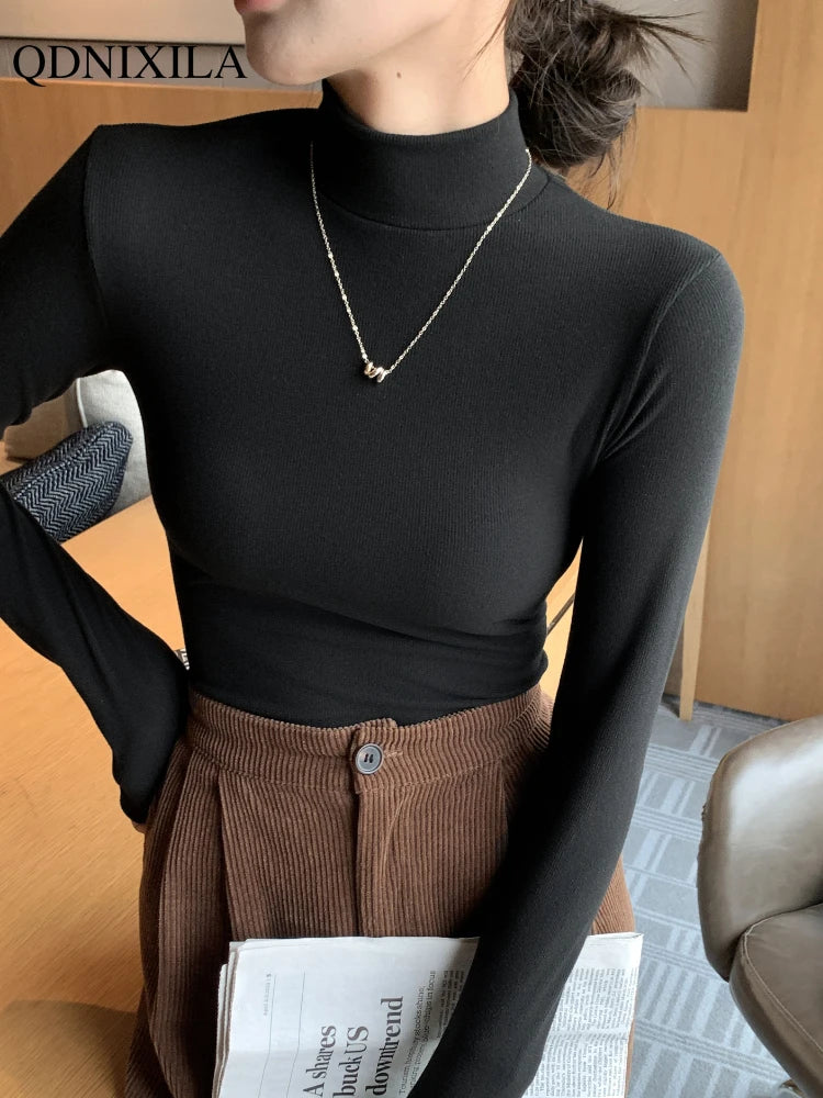 Women’s Slim Half‑Turtleneck Knitted Pullover Sweater