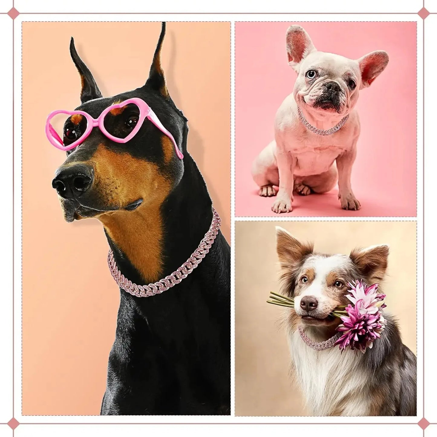 Dog Chain Collar Diamond Cuban Link Necklace Metal Cat Chain Pet Crystal Collar Jewelry Accessories for Dogs Cats