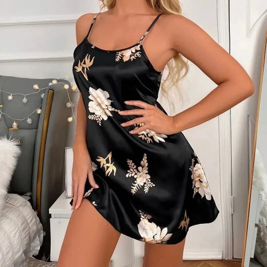 Midnight Blossom Satin Nightdress