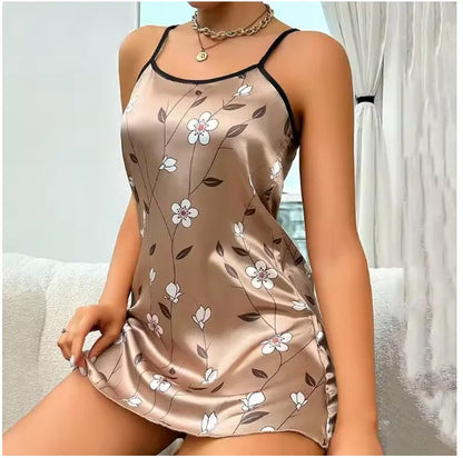 Midnight Blossom Satin Nightdress