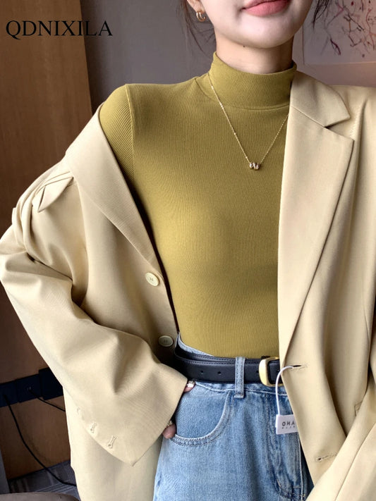 Women’s Slim Half‑Turtleneck Knitted Pullover Sweater