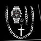 The DEYROS 5PCS Set: Fashion Men's Calendar Quartz Watch, Necklace, and Bracelet