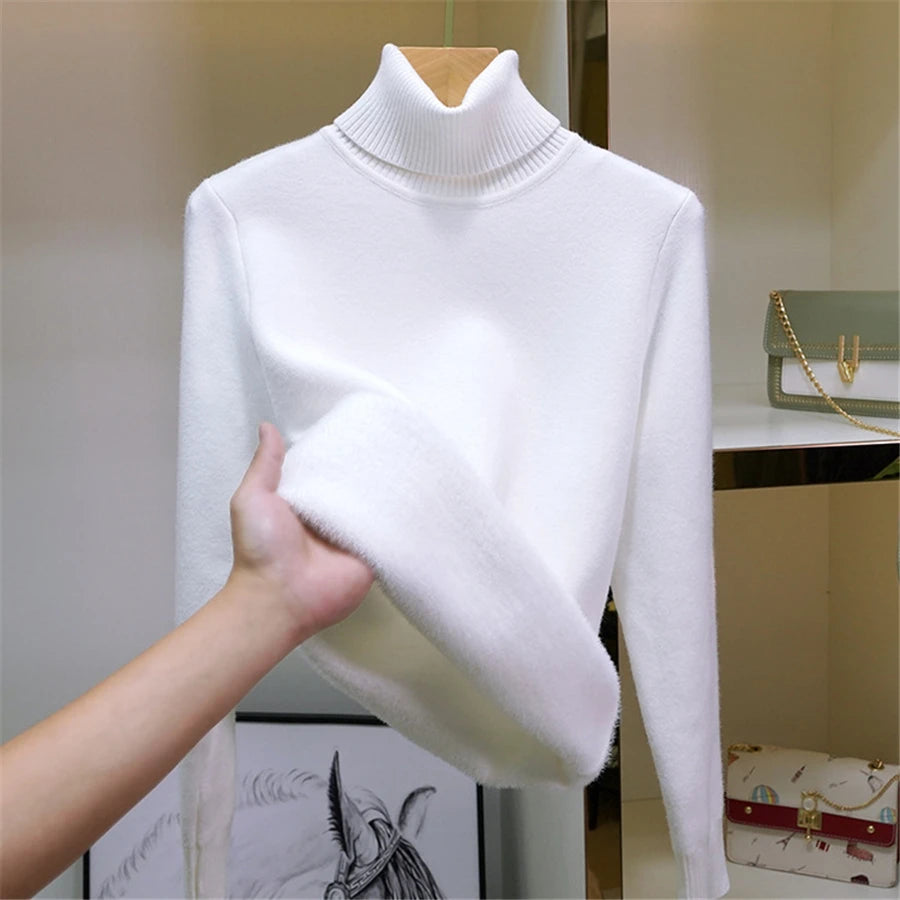 Women’s Velvet‑Lined Thick Turtleneck Sweater