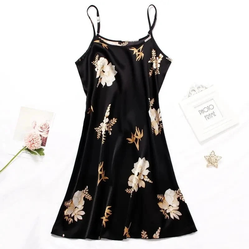 Midnight Blossom Satin Nightdress