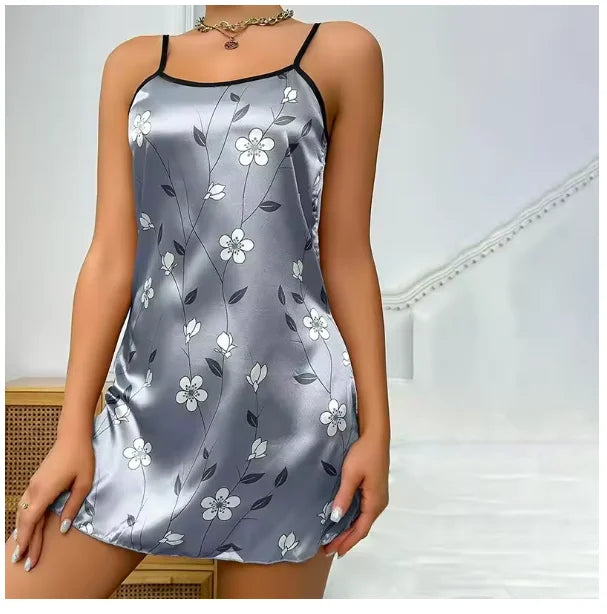 Midnight Blossom Satin Nightdress