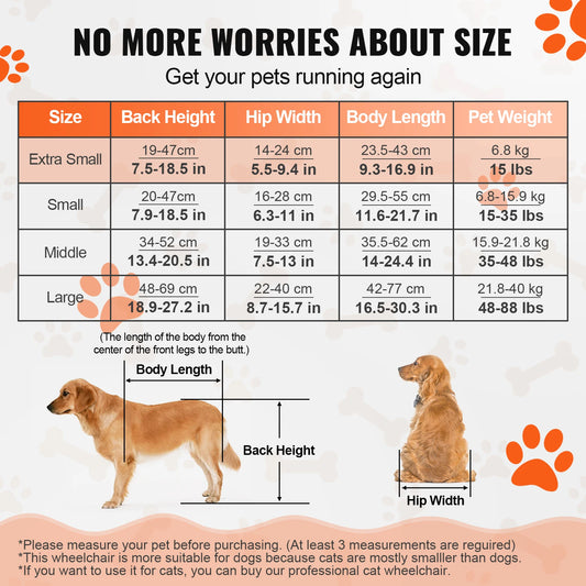 SucceBuy 2 Wheels Dog Wheelchair for Back Legs Pet Wheelchair Dog Cart/Wheelchair for Disabled Paralysis Hind Limb Weak Pet