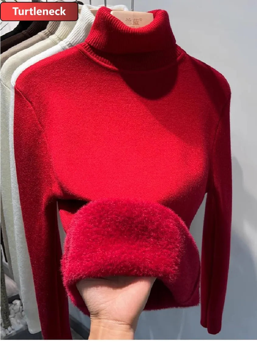 Women’s Velvet‑Lined Thick Turtleneck Sweater