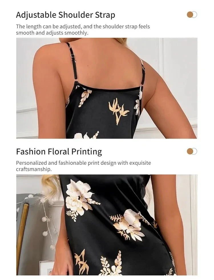 Midnight Blossom Satin Nightdress