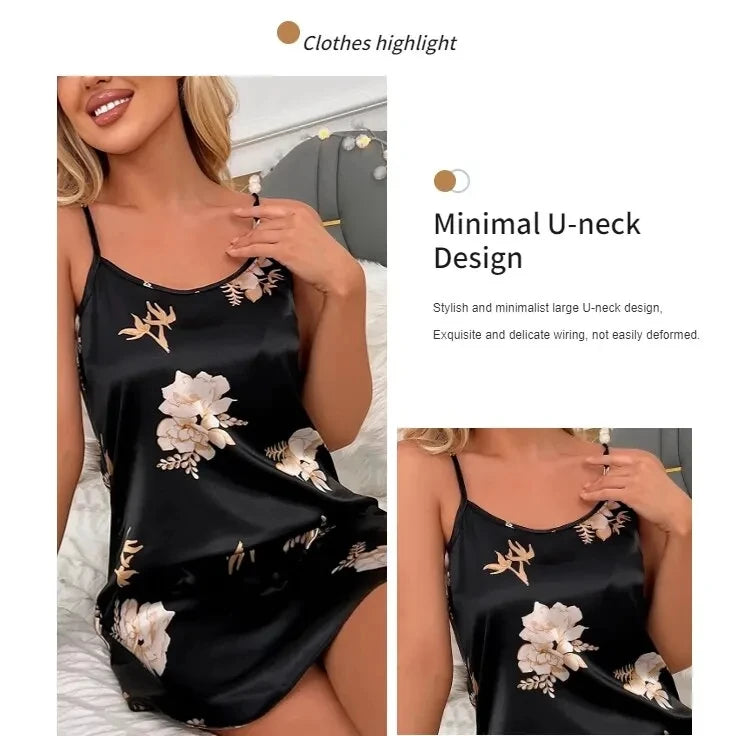 Midnight Blossom Satin Nightdress
