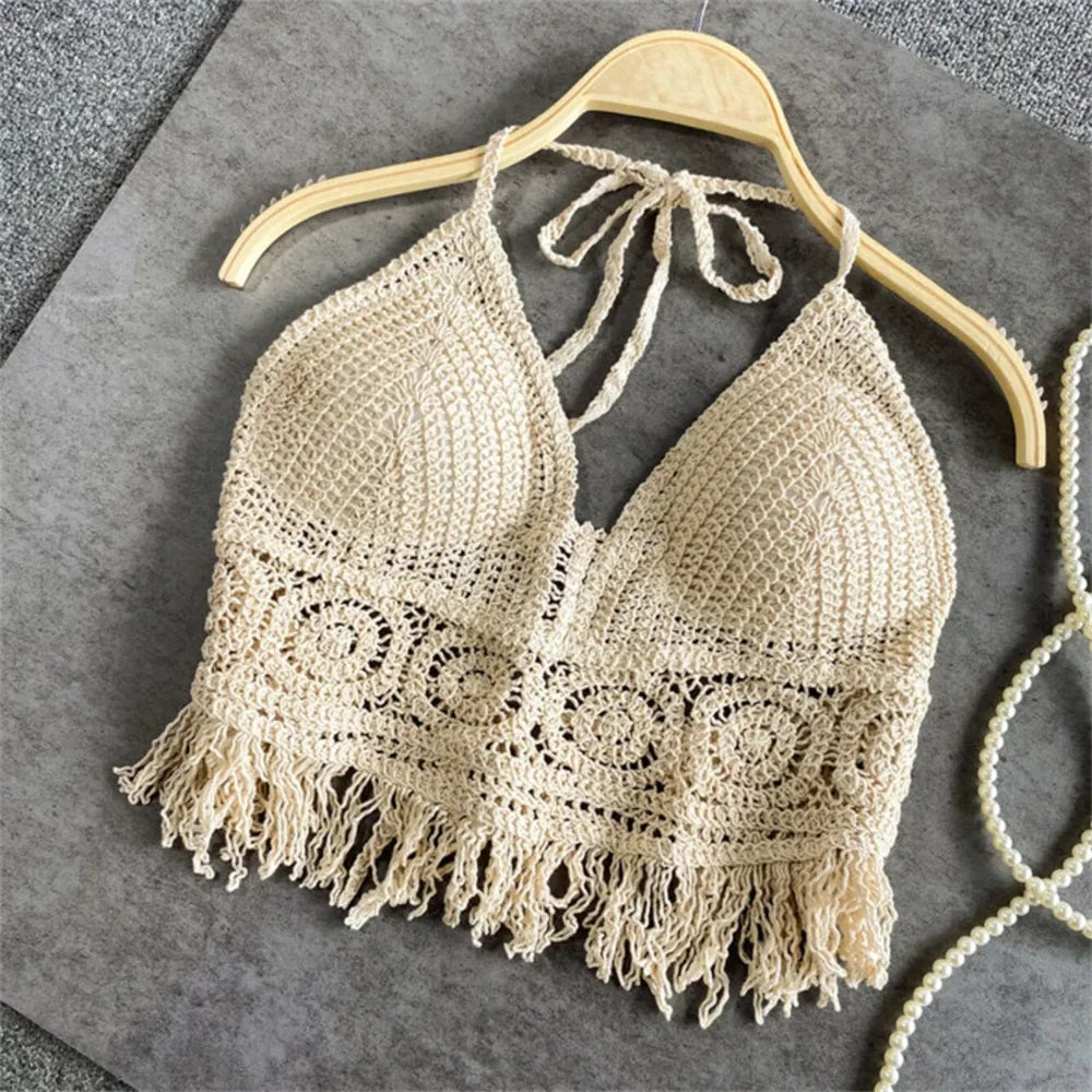 Boho Fringe Halter Crop Top