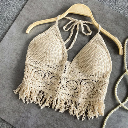 Boho Fringe Halter Crop Top