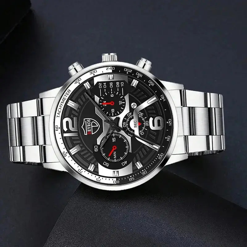 The DEYROS 5PCS Set: Fashion Men's Calendar Quartz Watch, Necklace, and Bracelet