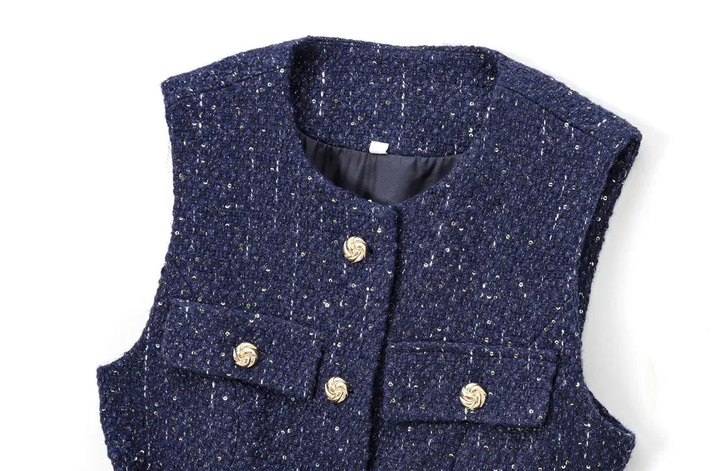 Urban Chic Tweed Waistcoat – Belted Sleeveless Vest