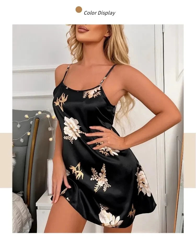 Midnight Blossom Satin Nightdress