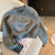 Women’s Grey Letter‑Embroidery Crew‑Neck Short Sweater