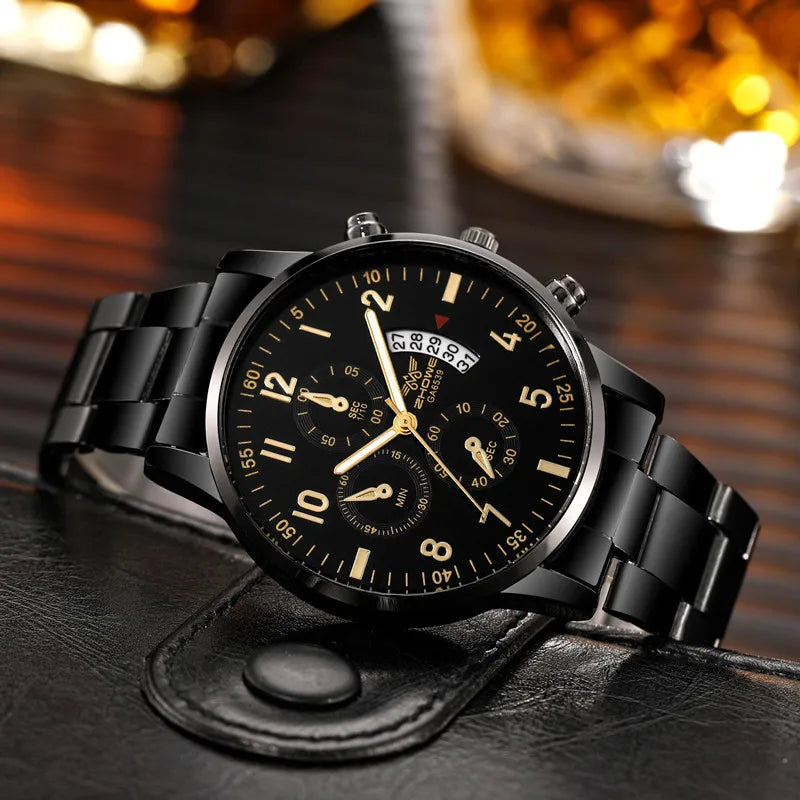 1PC Men's Luxury Watch: Fashion Business Calendar Quartz Wristwatch with Steel Band