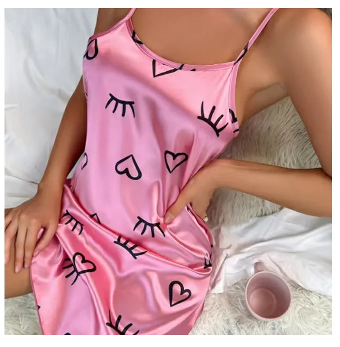 Midnight Blossom Satin Nightdress