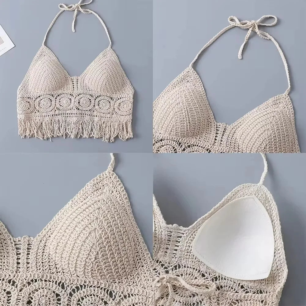 Boho Fringe Halter Crop Top