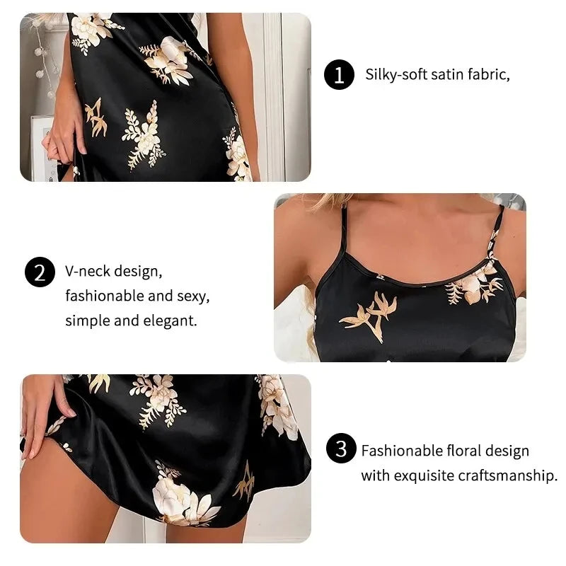 Midnight Blossom Satin Nightdress