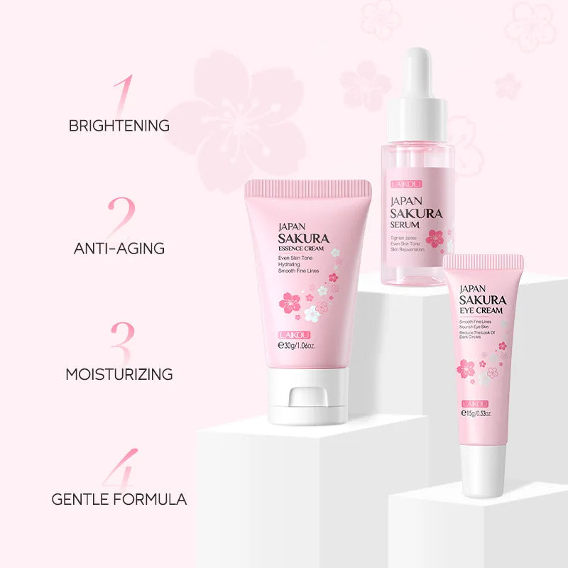 3pcs/set LAIKOU Vitamin C 24K Golden Sakura Skin Care Sets Face Cream Serum Eye Cream Moisturizing Anti Wrinkles Face Care Kit
