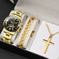 The DEYROS 5PCS Set: Fashion Men's Calendar Quartz Watch, Necklace, and Bracelet