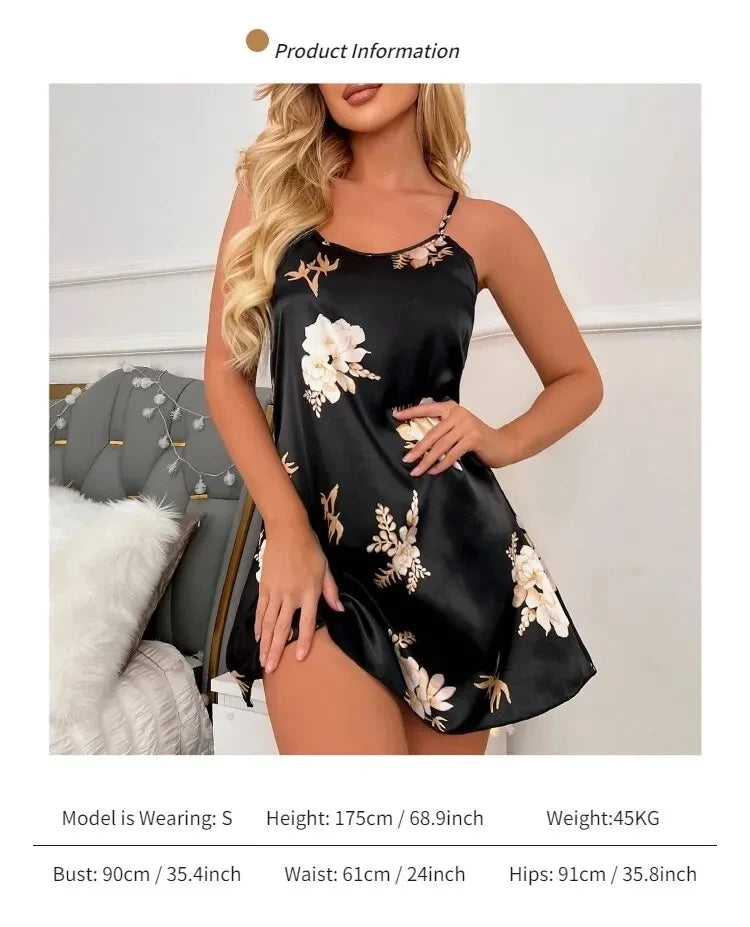 Midnight Blossom Satin Nightdress