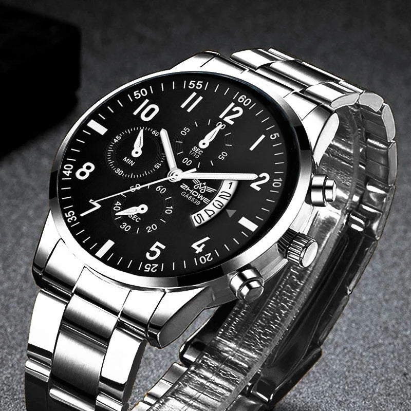 1PC Men's Luxury Watch: Fashion Business Calendar Quartz Wristwatch with Steel Band