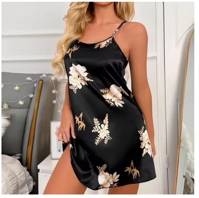 Midnight Blossom Satin Nightdress