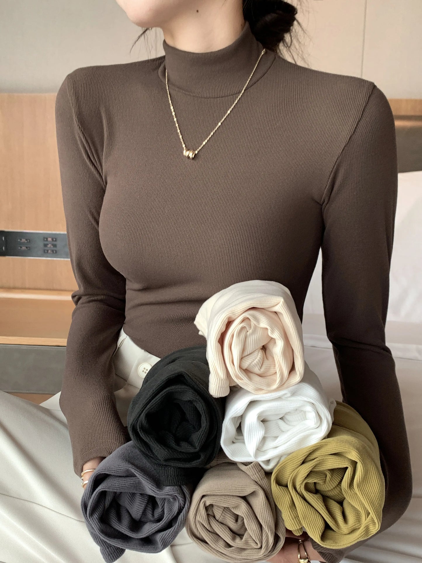 Women’s Slim Half‑Turtleneck Knitted Pullover Sweater