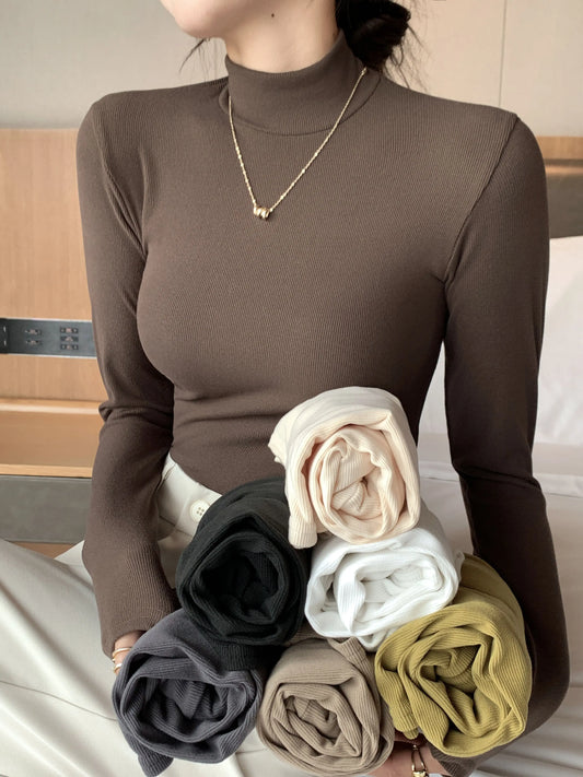 Women’s Slim Half‑Turtleneck Knitted Pullover Sweater