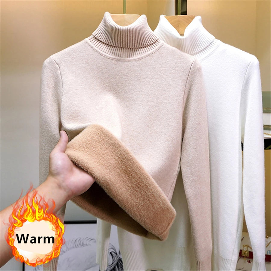 Women’s Velvet‑Lined Thick Turtleneck Sweater